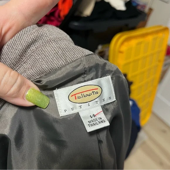 100% Wool Talbots Women's Taupe Tailored Blazer Jacket Double Button Size 14 P - Picture 7 of 8